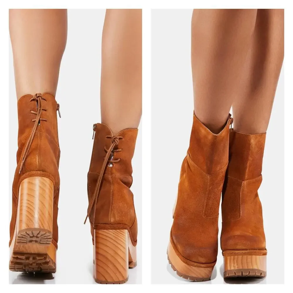 Free People Brown Suede Kenna Platform Lug Sole Clog Boots Sz.41(US 10) NWOB